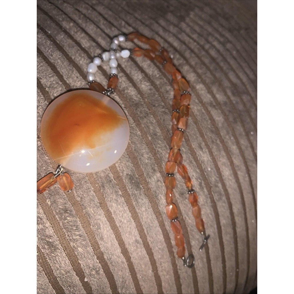 Vintage Carnelian And Sterling Beaded Bracelet With Natural Pearl